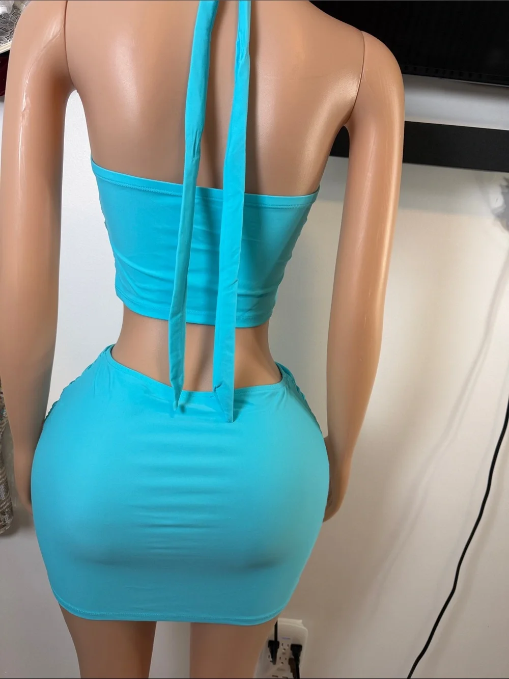 Turquoise Two-Piece Starfish Accent Crop Top & Mini Skirt Set